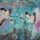 Żurawie 27 ptaki obraz do salonu malowany na płótnie