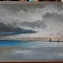 Morze - łodzie. Ręcznie rysowane pastels olejne A5 bez ramy