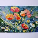 Ręcznie malowany akwarelowy obraz Wiosenna łąka 40x30 cm z passe-partout
