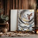 Koliberek BIRD ręcznie malowany Abstrakcja 70x100 cm Duży obraz