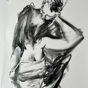Kiss - zmysłowy obraz węglem pary kochanków 100x70 cm
