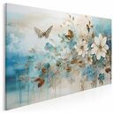Obraz do salonu - KWIATY 3D ZŁOTE LIŚCIE MOTYL - 70x50 cm (124501)
