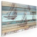 Obraz na płótnie - ŻAGLÓWKA STATKI DESKI SHABBY CHIC MARYNISTYCZNY - 120x80 cm