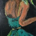 Dama w zielonej sukience - obraz akrylowy 80x40 cm