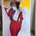 Red Dress - autorska inkografia kobiety w czerwonej sukni 100x70 cm