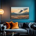 Obraz do salonu - PTAK W LOCIE ŻURAW GÓRSKI KRAJOBRAZ - 70x50 cm (106401)