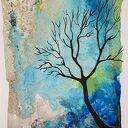 Akwarela „Drzewo” 12,5 x 18 cm - ręcznie malowana tuszem i farbami akwarelowymi