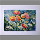 Ręcznie malowany akwarelowy obraz Wiosenna łąka 40x30 cm z passe-partout