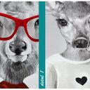 Nowoczesny obraz drukowany na płótnie - 120x80 M RODZINA JELENI Z CZERWONYMI AKCENTAMI 02456