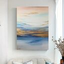 Nowoczesna abstrakcja - obraz akrylowy 100 x 70 cm w złocie, niebieskim i bieli