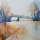 Oryginalny pejzaż akwarelowy 25x25 cm