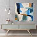 Geometryczna abstrakcja - granatowy minimalistyczny obraz - wydruk na płótnie 90x90 cm