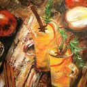 Apple drink - obraz martwa natura olejny z akrylem na płótnie (40x50 cm)
