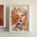 Flame Lily - ręcznie wycinany obraz z akwarelą (mixed media)