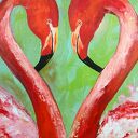 Love od the answer - obraz akrylowy z flamingami (30x40 cm)