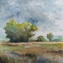 Oryginalny pejzaż akwarelowy 15x15 cm