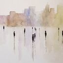 Miasto - akwarela formatu 32x24 cm - oryginalny obraz Pauliny Lebidy