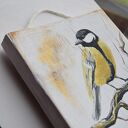 Ptak sikorka obraz malowany na desce /12/