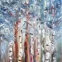 Obraz olejny brzozy las natura abstrakcja 50x30 cm