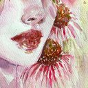 Echinacea - akwarela na papierze, portret kobiety
