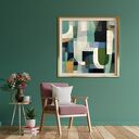 Geometryczna abstrakcja, zielony nowoczesny kwadratowy obraz - wydruk giclee 50x50 cm