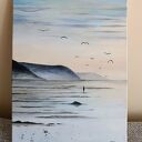 Morska plaża - ręcznie malowany obraz akrylowy 30x40 cm