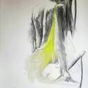 Kobiecy rysunek Dress - węgiel i zielony pastel 100x70 cm