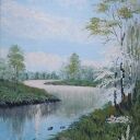 OBRAZ RĘCZNIE MALOWANY OLEJNY "W ZABIELONEJ CISZY" - 30x24cm