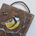 Ptak sikorka obraz malowany na desce /14/