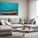 Marynistyczny obraz na płótnie - statek i łódź 120x80 cm (Vaku dsgn)
