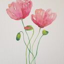 Trzy akwarele z kwiatami 32x24 cm - komplet sygnowany (bez oprawy)