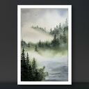 Akwarela A5 „Mgła” - las i choinki na papierze 19 x 13,5 cm