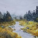 Mglisty krajobraz - oryginalna akwarela 42x29,7 cm