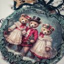 Dekoracyjny medalion vintage z misiami 20 cm w stylu shabby chic