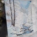 OBRAZ RĘCZNIE MALOWANY AKRYLOWY "W ZIMOWEJ BAŚNI" - 30x24cm