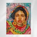Dziewczyna w złotych kolczykach - oryginalna akwarela 24x30 cm (boho)