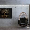 Duży obraz Drzewo Życia glamour złoto-czarny na płótnie canvas 120x80