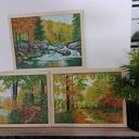 Tryptyk jesienny - ręcznie malowane obrazy akrylowe z ramami 3x40x30 cm