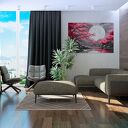 Obraz do salonu - KWITNĄCA WIŚNIA SAKURA KSIĘŻYC NAD JEZIOREM - 70x50 cm (106701)