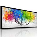 Abstrakcyjne drzewo - kolorowe plamy 147x60 cm na płótnie (gotowe do zawieszenia)