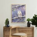 Sowa śnieżna w fioletach - oryginalna akwarela A3