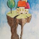 Miasteczko - akwarela ręcznie wykonana 12,5 x 18 cm