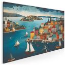 Obraz do salonu - NADMORSKIE MIASTO PORT ŻAGLÓWKI - 70x50 cm (106201)