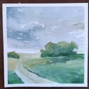Pejzaż - ręcznie malowana akwarela 20 x 20 cm, sygnowana praca bez ramy