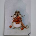 Chomik z jarzębiną - akwarela (10,5x14 cm)
