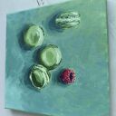 Komplet 2 obrazów Matcha Lovers 20x20 - zielony dyptyk zen (olej na płótnie)