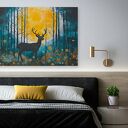 Obraz do salonu - JELEŃ W LESIE KSIĘŻYC NOCNY KRAJOBRAZ - 70x50 cm (106101)