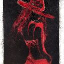 Obraz "Czerwona Sylwetka". Sizal na płótnie. 80x60