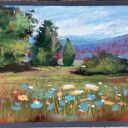Pejzaż w pastelach suchych 18x24 cm - ręcznie wykonany kredkami