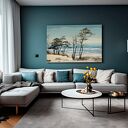 Obraz do salonu - NADMORSKI KRAJOBRAZ Z DRZEWAMI - 70x50 cm (102801)